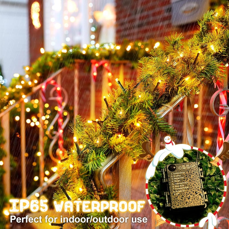 FFZZKJ Christmas Lights Outdoor Battery Operated String Lights Total 100LED 33Ft with Timer 8 Modes 16.4Ft*2 Waterproof Outdoor Indoor for Christmas Decor, Warm White, 2-Pack - Image 4
